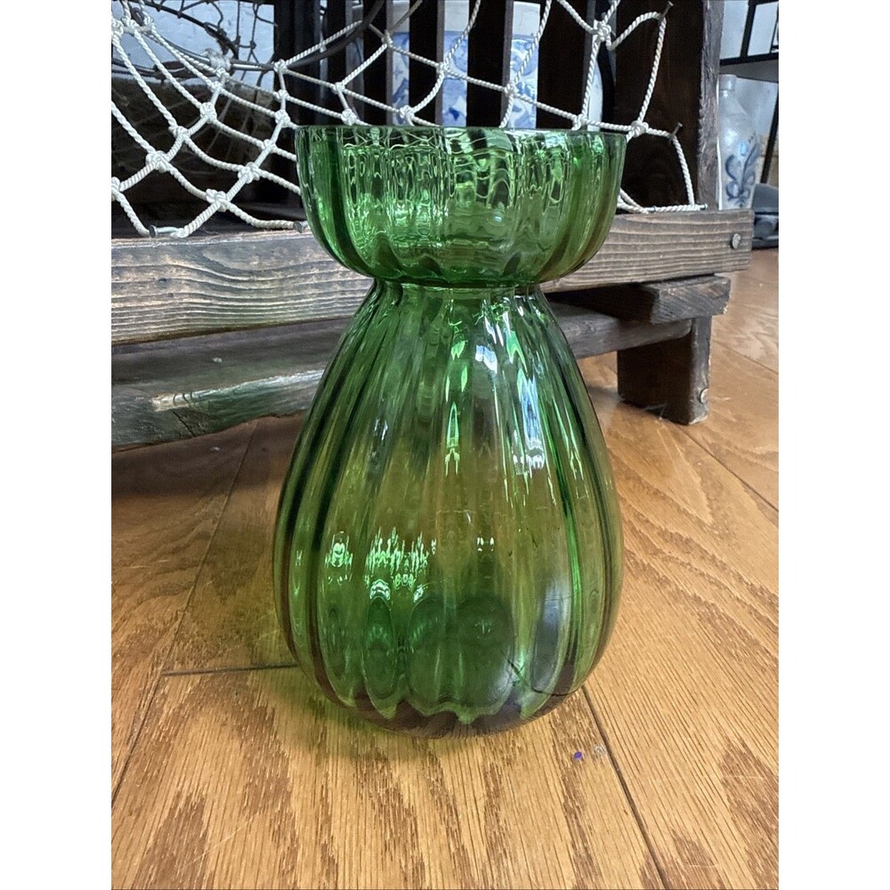 Vintage Emerald Green Optic Glass Hyacinth Forcing Vase